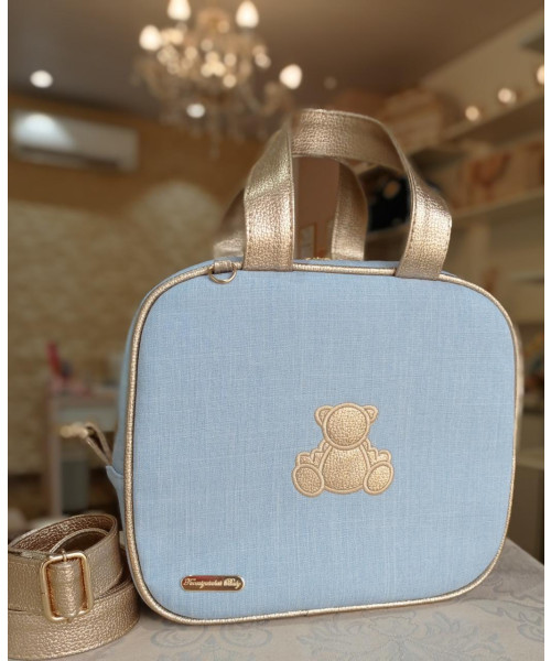 Bolsa P Térmica - Linho Azul BB e dourado - PRONTA ENTREGA