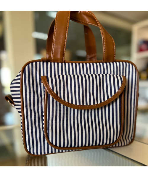 Bolsa P Clássica térmica - Listrado Azul/bege