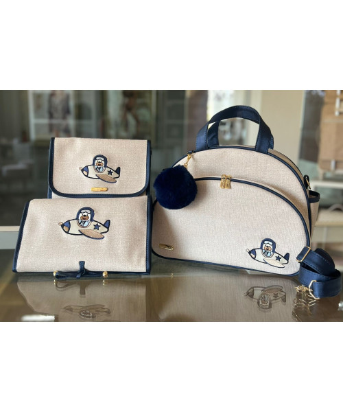 KIT 3 PEÇAS -  Bege mescla e marinho emborrachado 