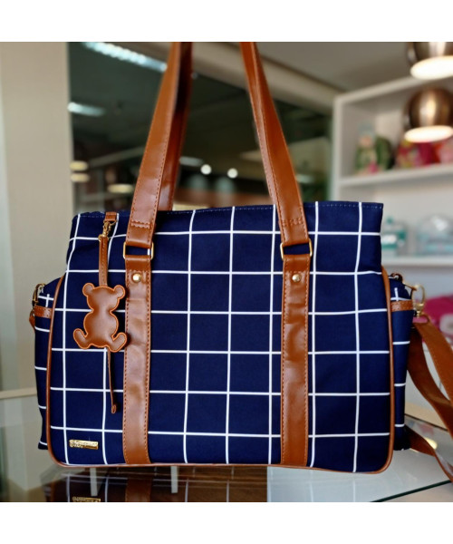 BOLSA JADE - Square Azul Marinho com Caramelo- 3 DIVISÓRIAS