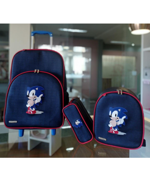 Kit Escolar Sonic - 3 peças + brinde enfeite com nome