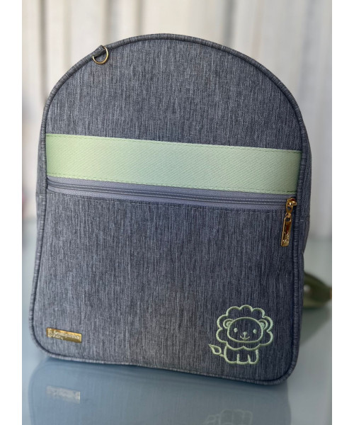 MOCHILA POP - MESCLA CINZA COM FITA VERDE - SAFARI