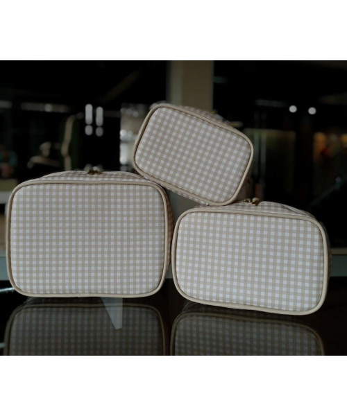 KIT NECESSAIRE CLASSICA P-M-G - BEGE XADREZ