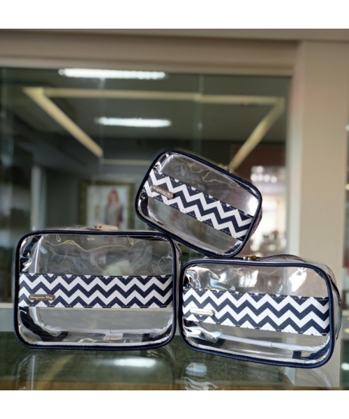 KIT NECESSAIRE CRISTAL - AZUL MARINHO CHEVRON