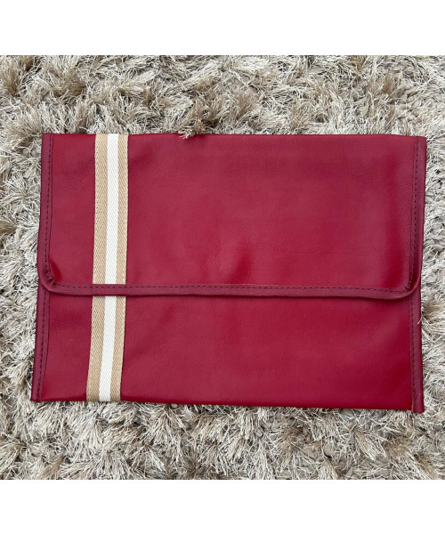 PORTA EXAMES - Marsala + fita bicolor bege e cru