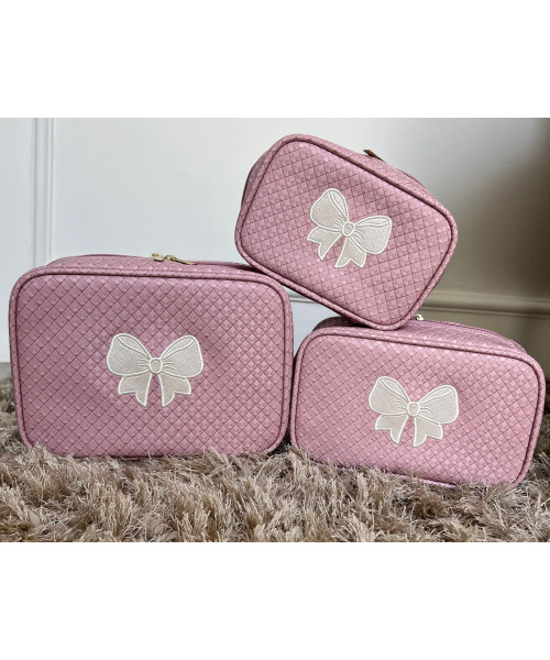 KIT NECESSAIRE CLASSICA P-M-G - ROSE 3D LAÇO