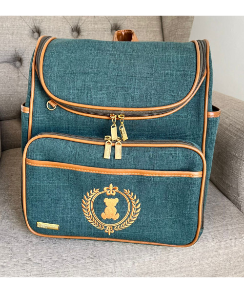 Mochila 3x1 térmica - Linho Verde musgo e detalhes caramelo